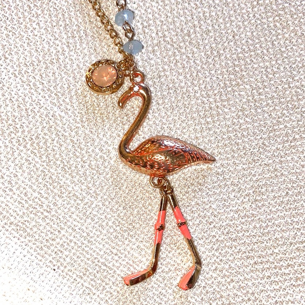 Flamingo double layer tassel charm necklace - Picture 2 of 3